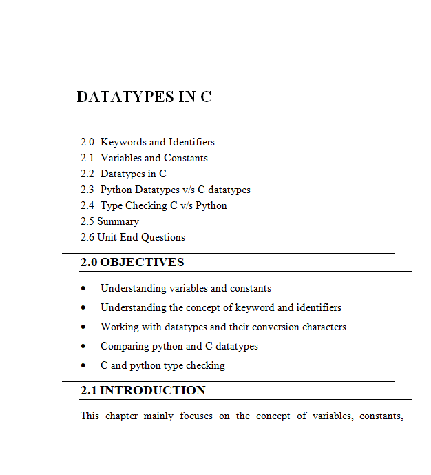 Datatypes In C