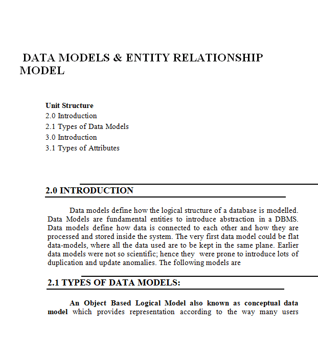 Database Models and Entity Relationship Models